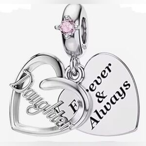 🌻 S925 Sterling Silver DAUGHTER Heart Charm with Pink Sapphire Gemstone